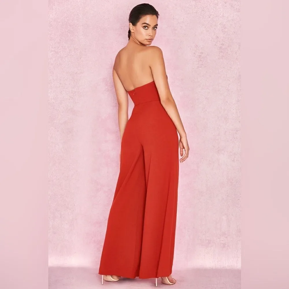 House of CB MARIEFRANCE RUST WIDE LEG CORSET JUMPSUIT